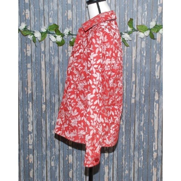 Reversible Ladies Red Floral Lightweight Jacket Size PS Button Up Casual Modest - Picture 4 of 11